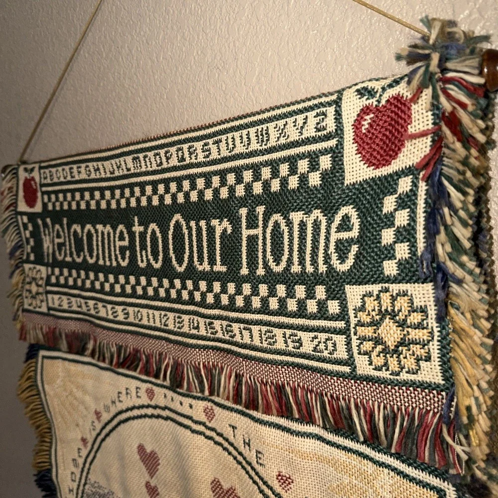 Vintage American Weavers Welcome Home Tapestry Farmhouse Wall Hanging
